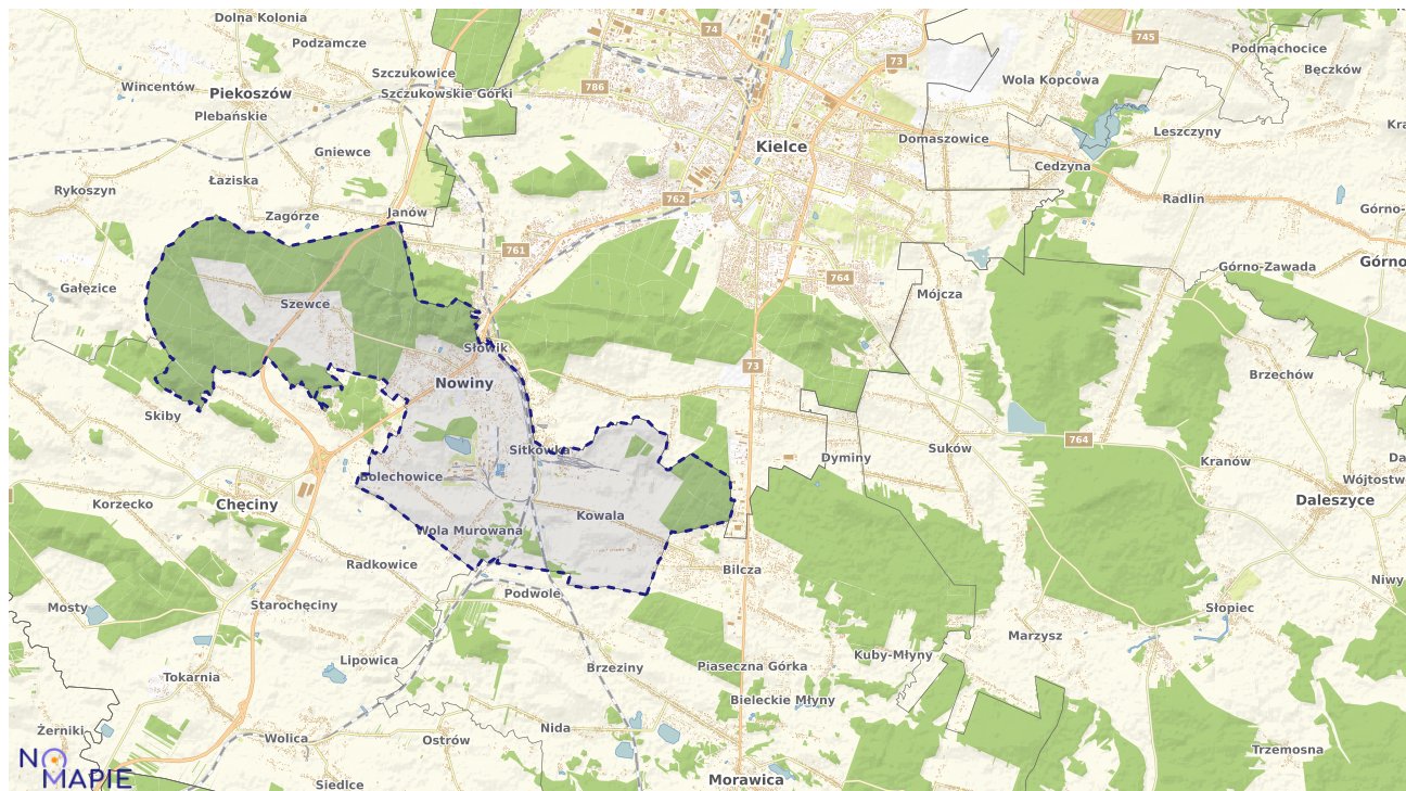 Mapa obszarów ochrony przyrody Sitkówka-Nowin